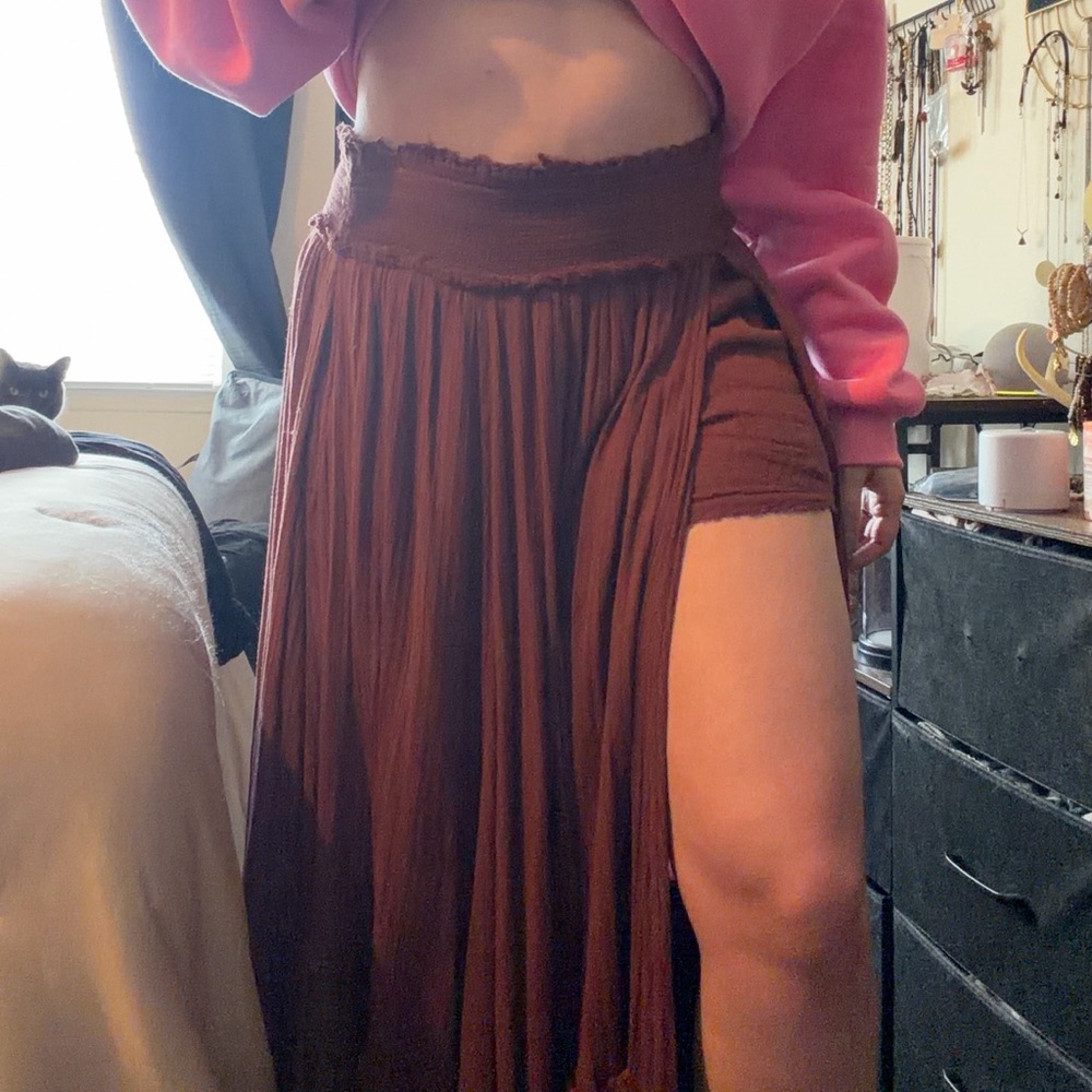 Free People Brown High-Low Maxi Skirt with Side Slit